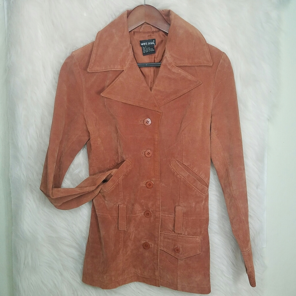 Vintage Wet Seal Suede Leather Button Front Coat
